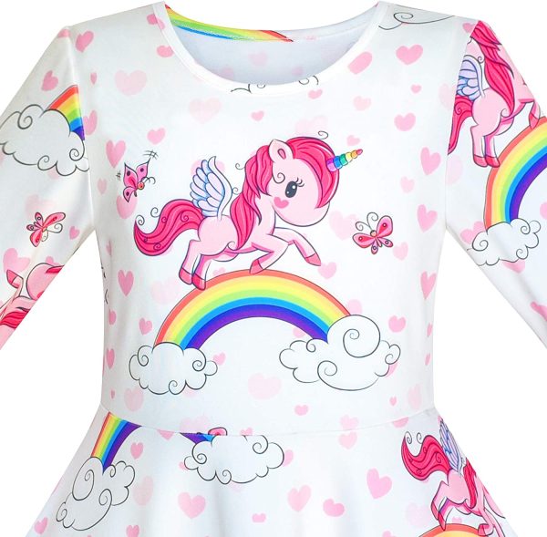 Sunny Fashion Girls Dress Unicorn Rainbow Long Sleeve Casual Dress Size 3-8 Years - Image 3