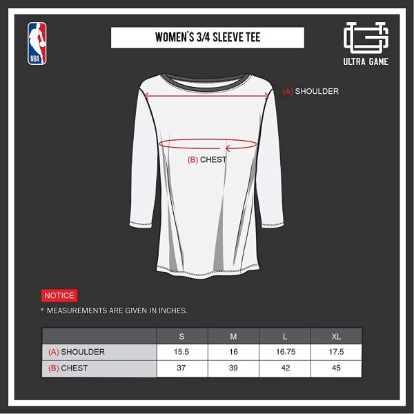 Ultra Game NBA Women's T-Shirt Raglan Baseball 3/4 Long Sleeve Tee Shirt - Image 5