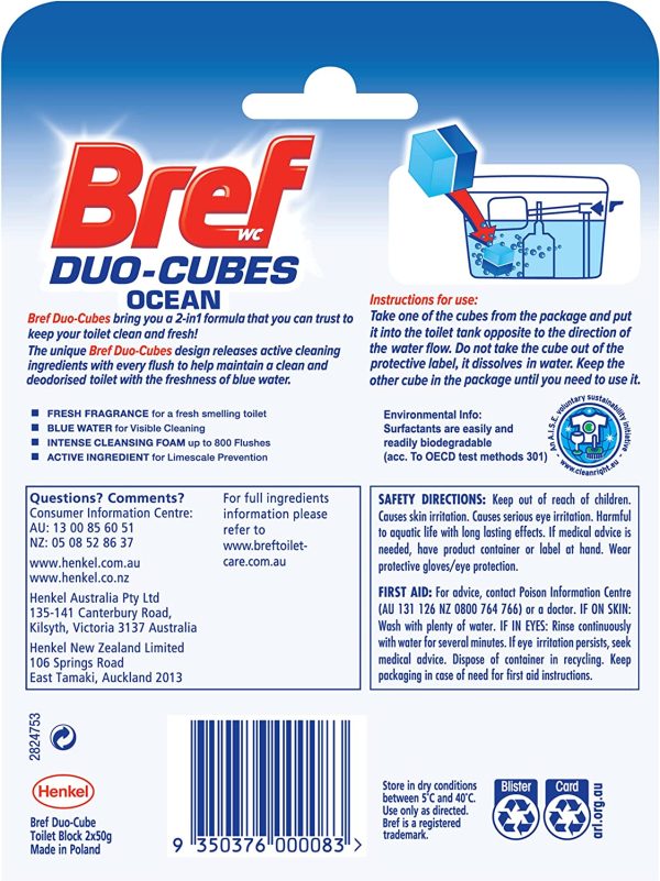 Bref Bref Duo Cubes Original, In Cistern Toilet Cleaner, Blue Water, 2x50g, 100G 100 grams - Image 4