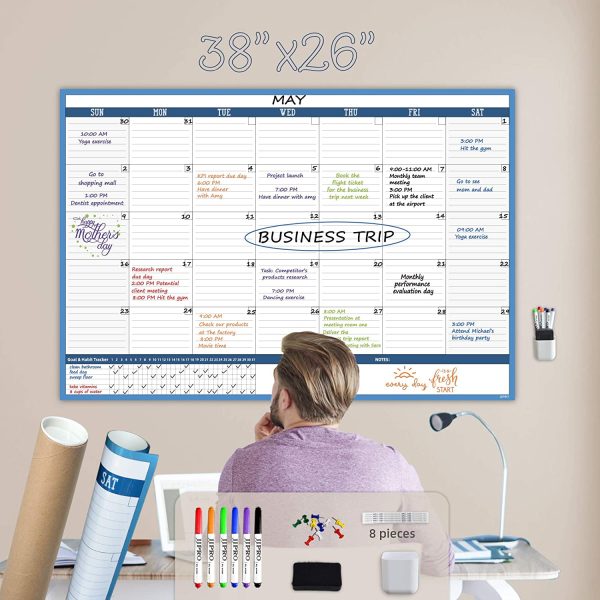 Large Dry Erase Wall Calendar- 38"x26" Undated Monthly Calendar - Premium Laminated Reusable Whiteboard Monthly Planner For Home, Office, Classroom - Image 2