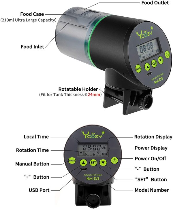 Ycozy Automatic Fish Feeder Rechargeable with USB Cable Moisture-proof Intelligent Electric Fish/Turtle Feeder for Aquarium & Fish Tank Intelligent Timer Fish Food Dispenser for Weekend / Vacation | Navi-EVS - Image 2