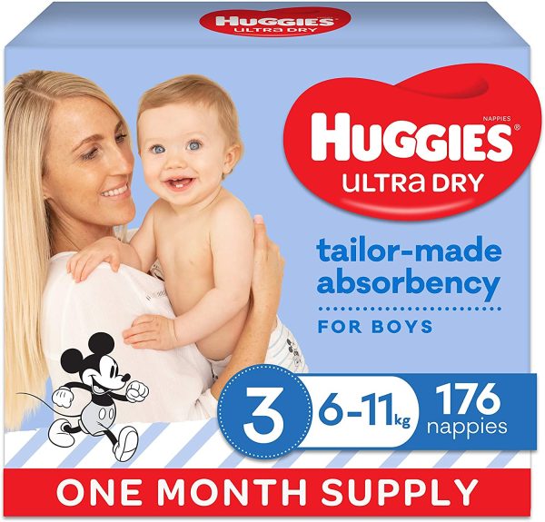 Huggies Ultra Dry Nappies Boy Size 3 (6-11kg) 1 Month Supply 176 Count