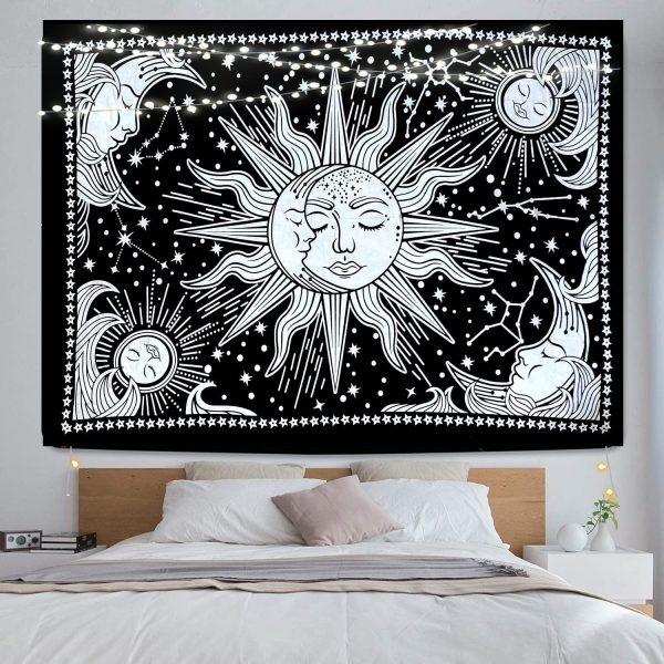 ICC Sun and Moon Tapestry Black White sun tapestry Wall Sheet Hanging Room Decor Bedroom Aesthetic Tapestries Mystic Art Ceiling Blanket Home Living Psychedelic Hanging Black 30 X 40 Inches - Image 7