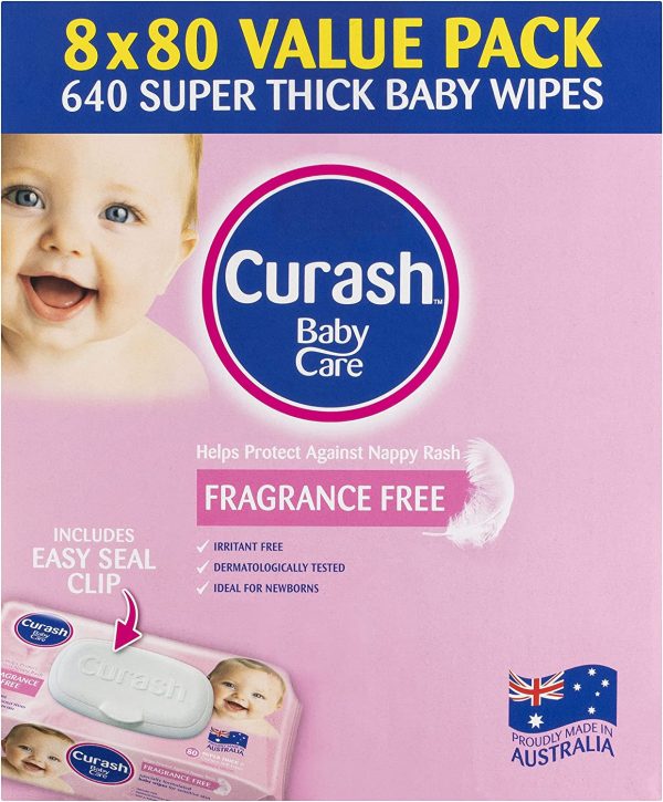 Curash Fragrance Free Baby Wipes 8X80PK - Image 5