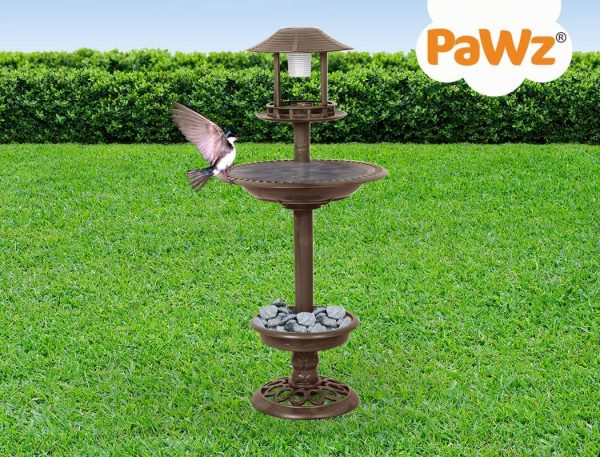 PaWz Bird Bath Feeder Feeding Food Station Solar Light Outdoor Garden Bronze - Image 8