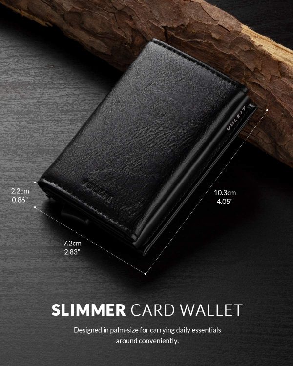 Credit Card Holder Genuine Leather Bifold Pop up Wallet with Banknote Compartment, ID Window & Coin Pocket(Black) - Image 3