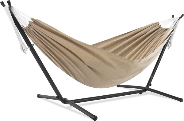 Vivere Double Sunbrella? Hammock with Space Saving Steel Stand, Sand (450 lb Capacity - Premium Carry Bag Included) - Image 7