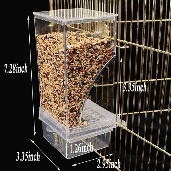 No Mess Bird Cage Feeder Automatic Parrot Seed Feeders with Perch Acrylic Transparent Seed Food Container Cage Accessories for Small and Medium Lovebirds Parakeets - Image 4