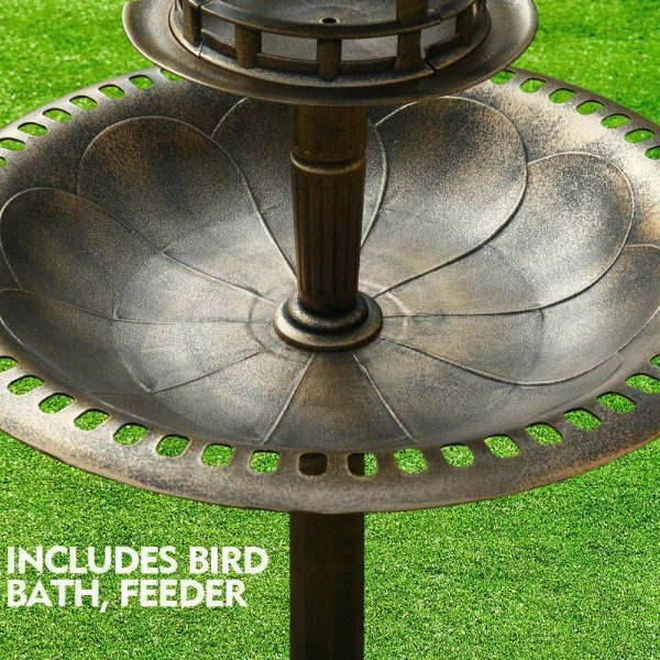 PaWz Bird Bath Feeder Feeding Food Station Solar Light Outdoor Garden Summer - Image 2