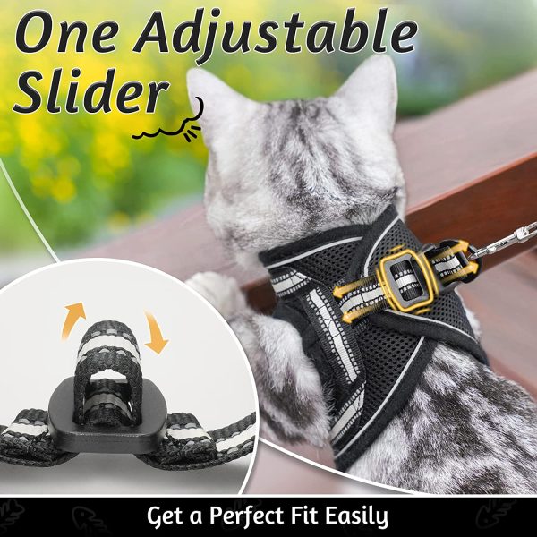 rabbitgoo Cat Harness and Leash for Walking Escape Proof, Reflective Adjustable Soft Mesh Kitten Harness for Extra Small and Small Cats, Step-in Comfortable Choke-Proof Outdoor Vest Harness with 150cm Leash and Metal Clip, Breathable Black - Image 7