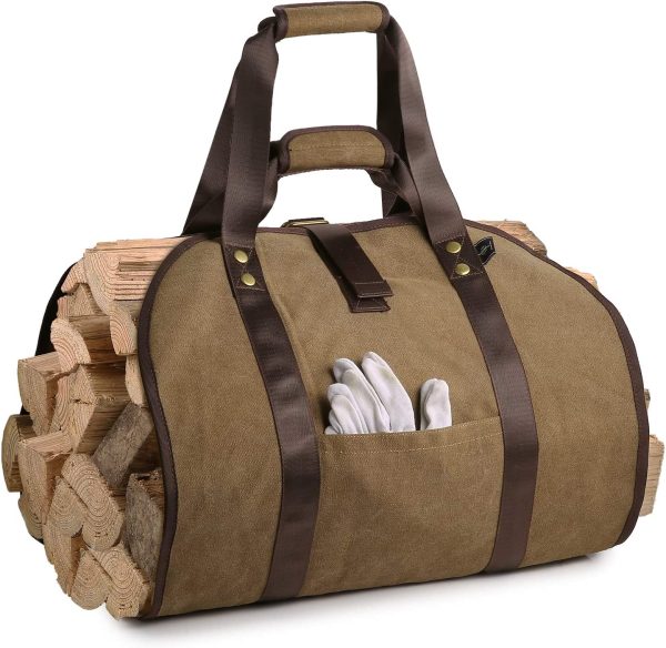 BONTHEE Canvas Log Carrier Large Space Wood Carrier Log Tote Bag for Fireplace Firewood with Padded Straps Handles - Image 5