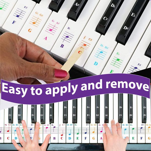 QMG Piano Stickers for Keys,Colorful Piano Keyboard Stickers for 49/61/ 76/88 Key Keyboard White and Black Keys, Removable, Kids Learning Piano, No Residue Leaves - Image 4