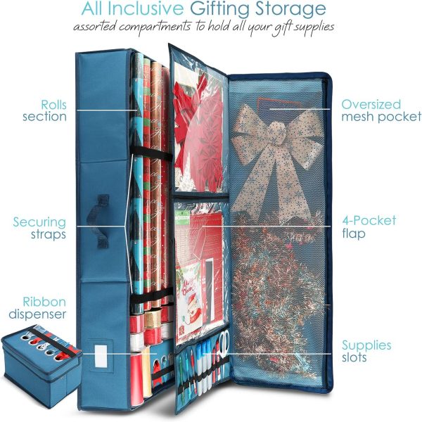 Hearth & Harbor Wrapping Paper Storage Organizer Container - Christmas Wrapping Paper Rolls Storage, Under-Bed Storage Box for Holiday Storage & Accessories - Gift Wrap Storage Organizer Box - Image 4