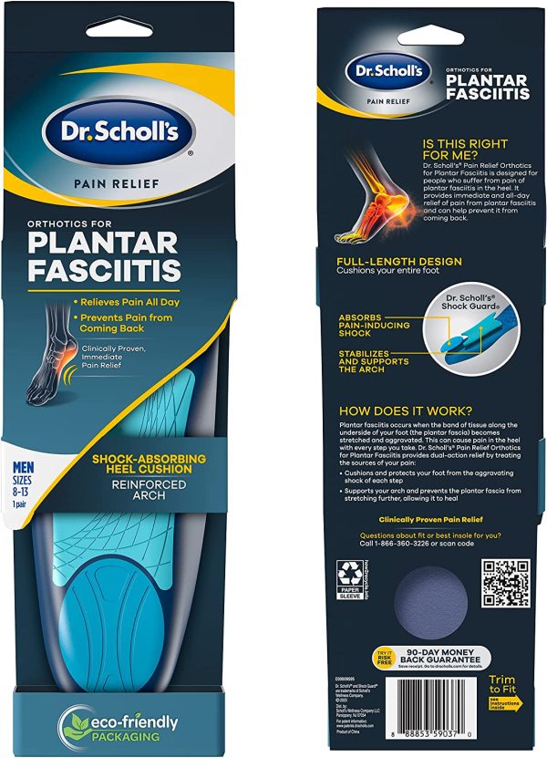 Dr. Scholl??s Pain Relief Orthotics for Plantar Fasciitis for Men, 1 Pair, Size 8-13 - Image 4