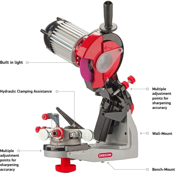 OREGON Professional 230-Volt Bench Grinder with Hydraulic Clamping, Universal Saw Chain Sharpener, for All Chainsaw Chains (620-230) - Image 2