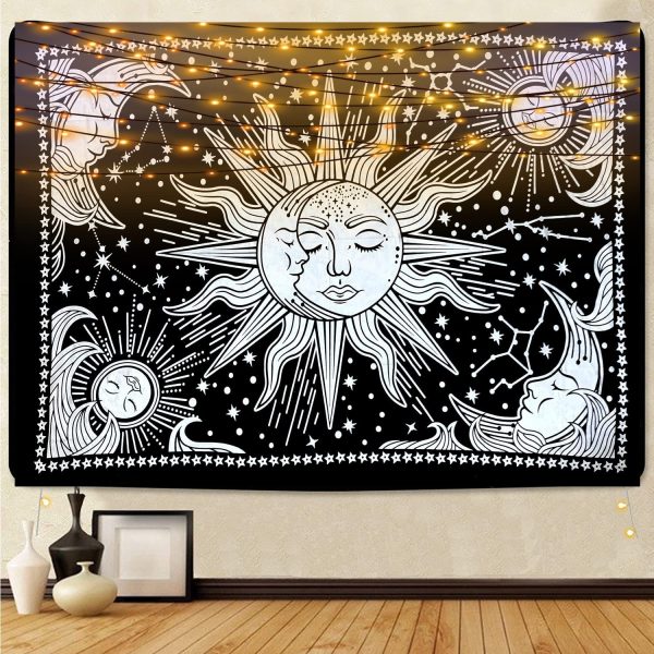 ICC Sun and Moon Tapestry Black White sun tapestry Wall Sheet Hanging Room Decor Bedroom Aesthetic Tapestries Mystic Art Ceiling Blanket Home Living Psychedelic Hanging Black 30 X 40 Inches - Image 5