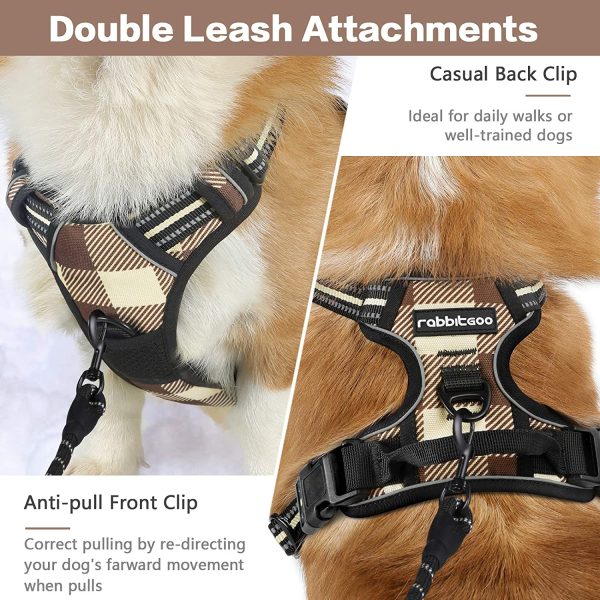 rabbitgoo Dog Harness No Pull, Adjustable Dog Walking Chest Harness with 2 Leash Clips, Comfort Padded Dog Vest Harness with Easy Handle, Reflective Front Body Harness for Small Breeds, Beige Plaid, S