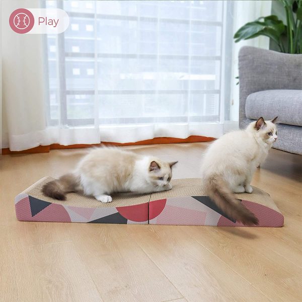 ComSaf Wave Curved Cat Scratching Pad, Foldable Cat Scratcher Cardboard, Corrugated Scratch Pad, Long Scratching Lounge Bed for Cat Kitten Kitty, Protecting Furniture, Reversible?? - Image 3