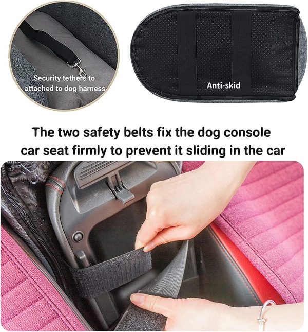 Cathpetic Dog Car Seat Pet Supplies - Travel Bags for Dogs Cats Portable Console Dog Car Seat Washable Dog Cat Booster Seat on Car Armrest Included Safety Tethers Perfect Car Seat for Dogs Cats - Image 5