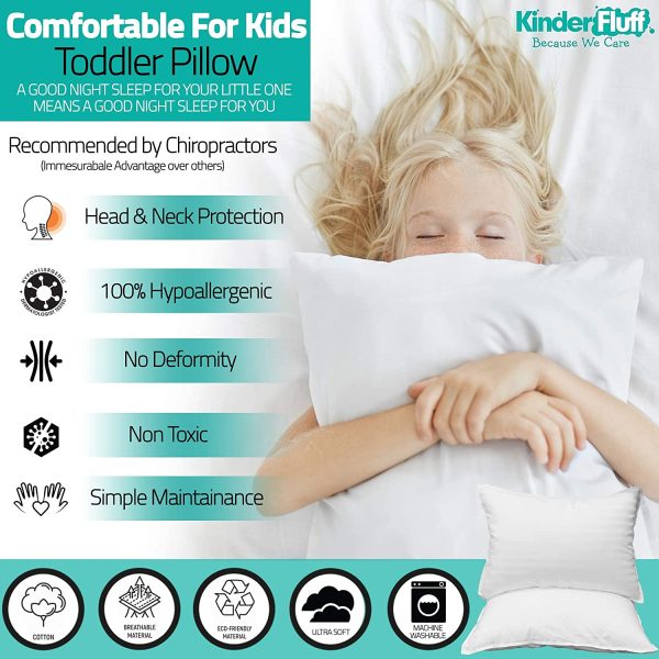 Kinder Fluff Toddler Pillow (2pk)- The only Pillow with 300T Soft Cotton & Down Alternative Fill. Hypoallergenic & Machine Washable. Ideal Baby Pillow for Toddler Bed or Travel Pillow - Image 3