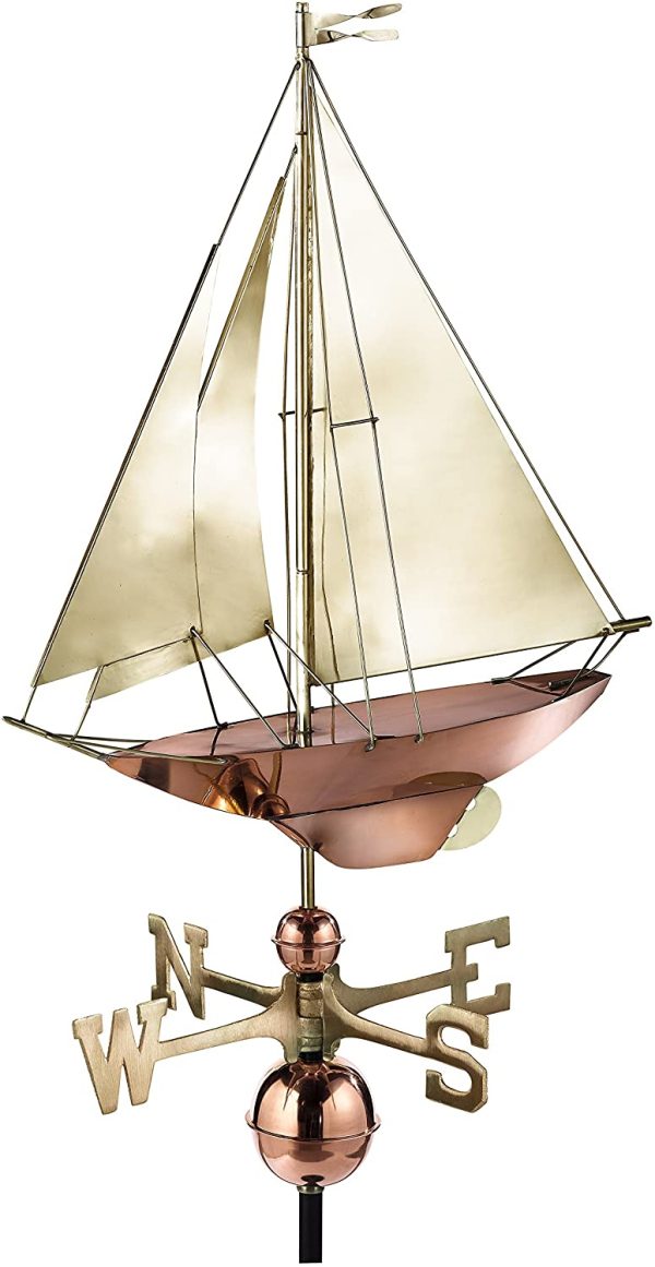 Good Directions Racing Sloop Weathervane, Pure Copper with Brass Sails (24 inch), Boat, Wind Vane - Image 4