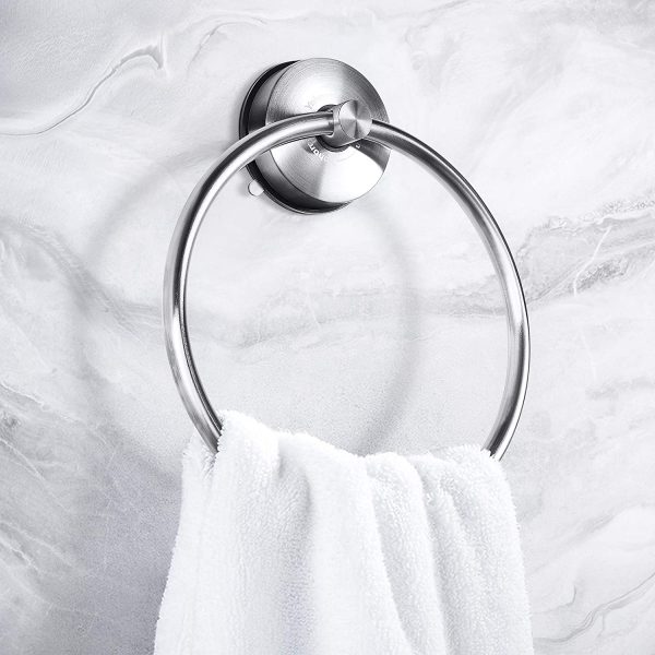 Suction Cup Towel Ring Holder for Bathroom Kitchen Storage Modern Shower Dish Round Towel Ring Hanger Stainless Steel No Tools Required,Brushed Finish - Image 2