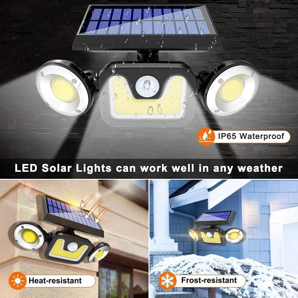 Solar Lights Outdoor, Solar Motion Sensor Flood Light with 3 Adjustable Heads, Waterproof Solar Garden Light Wall Mount Security Light for Porch Garden Patio Yard Garage Pathway - Image 7