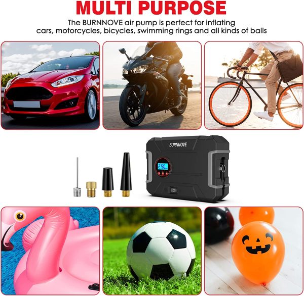 Car Air Compressor 120 PSI Portable Air Pump 12V Digital Tire Inflator with 4 Extra Nozzles LED Light Pressure Gauge for Car Bike Balloon and Other Inflatables, Grey - Image 2