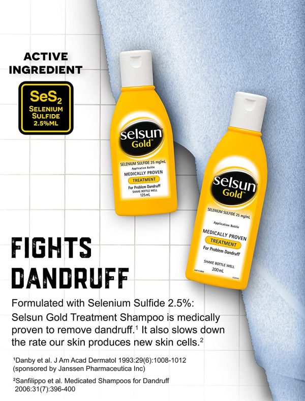 Selsun Gold Anti Danndruff Treatment Shampoo, Medically proven treatment for dandruff control, Reduces flaking, 125mL - Image 2