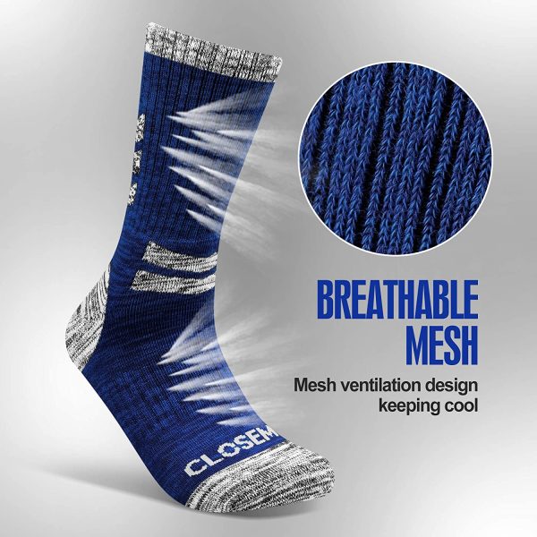 Closemate 5 Pairs Men's Cushion Crew Calf Socks Moisture Wicking Outdoor Multi Performance Hiking Trekking Walking Athletic Socks