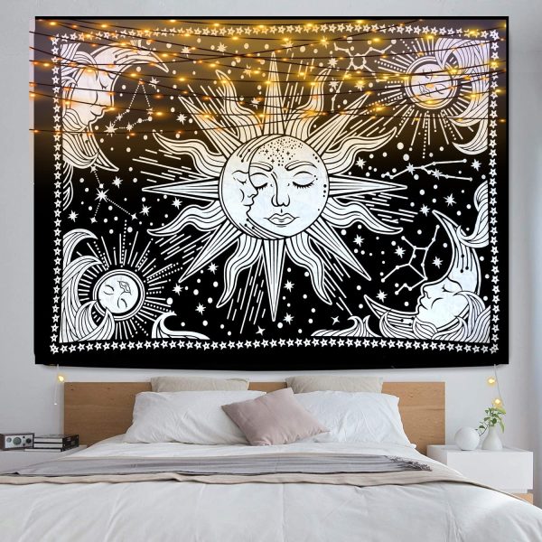 ICC Sun and Moon Tapestry Black White sun tapestry Wall Sheet Hanging Room Decor Bedroom Aesthetic Tapestries Mystic Art Ceiling Blanket Home Living Psychedelic Hanging Black 30 X 40 Inches - Image 4