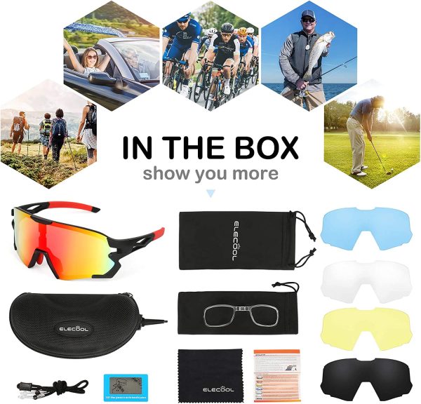 ELECOOL Cycling Glasses with 5 Interchangeable Lenses for Running Fishing Sports - Image 5