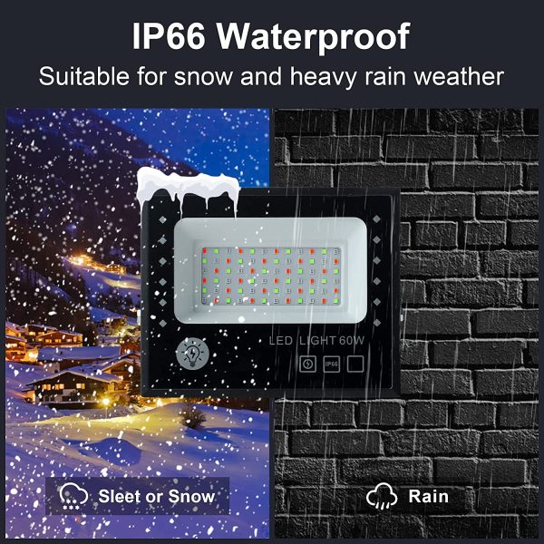 RGB LED Floodlight, 60W Outdoor Colour Changing Flood Lights,IP66 Waterproof Bluetooth App Control 16 Million Colours with Timing Function for Garden, Terrace,Outdoor Lighting, Halloween - Image 5