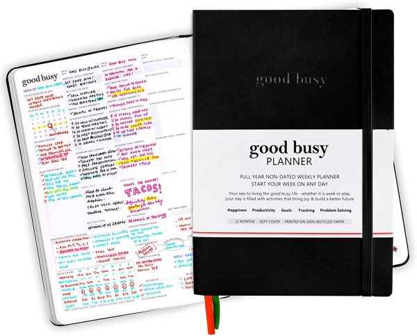 Good Busy 12-Month Undated Weekly Planner (B5 7"X10" Faux Leather Softcover) Black | Increase Productivity Happiness Gratitude Focus & Save Time Achieve Goals Reduce Anxiety Problem-Solve w/ Mind Maps - Image 7