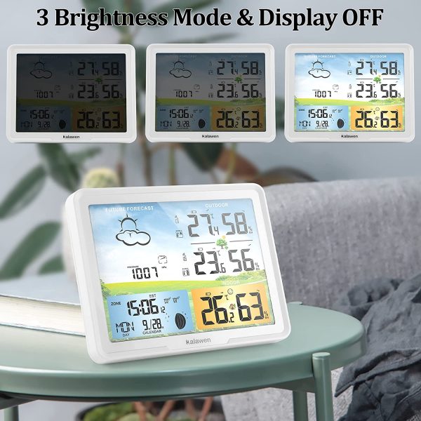 Kalawen Weather Station for Home with 2 Wireless Outdoor Sensor Digital Colour Weather Station Indoor Outdoor with Temperature Humidity Atomic Clock Forecast Station and Calendar - Image 8