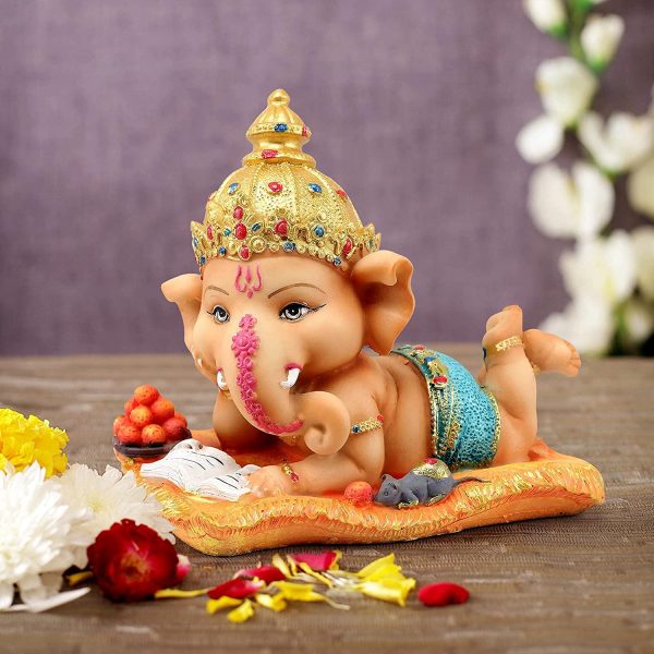 Tied Ribbons Ganesh Idol for Home d??cor - Decorative Ganesha Statue for Home Decoration Handmade Figurine(16 cm X 12.9 cm) - Image 5