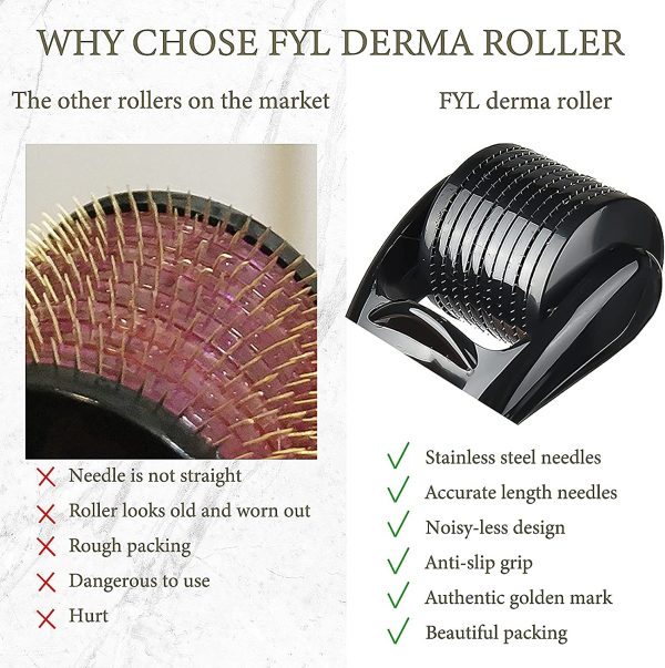 Derma Roller Microneedle FYL 3 Pack Derma Roller Kit (0.5mm/1.0mm/1.5mm) 540 Titanium Microneedling for Hair Loss Beard Growth Anti Ageing Skin Wrinkles Scar Body Stretch ((0.5mm+1.0mm+1.5mm)) - Image 6