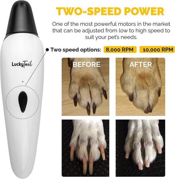 LuckyTail Dog Nail Grinder Trimmer ??Professional Quiet 2-Speed Rechargeable Electric Pet Grooming & Smoothing Tool Kit ??Painless Paw Clipper - Image 7