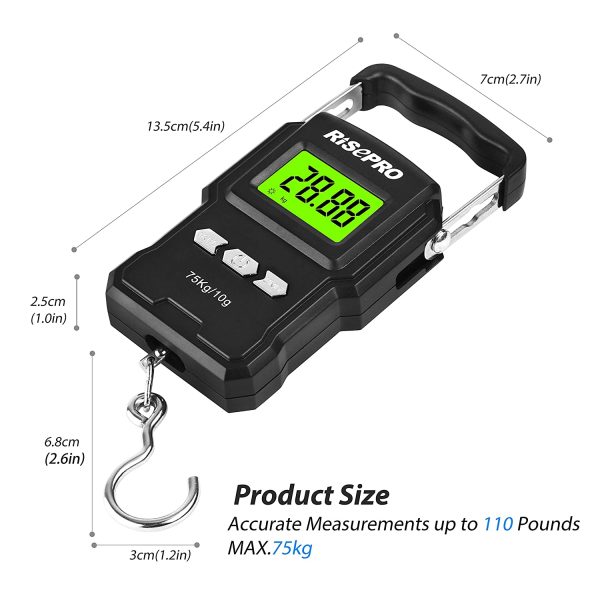 RISEPRO 75Kg / 165Lb Digital Fish Scale with 39 Inch Ruler Electronic Luggage Balance Fishing Postal Hanging Hook Scale