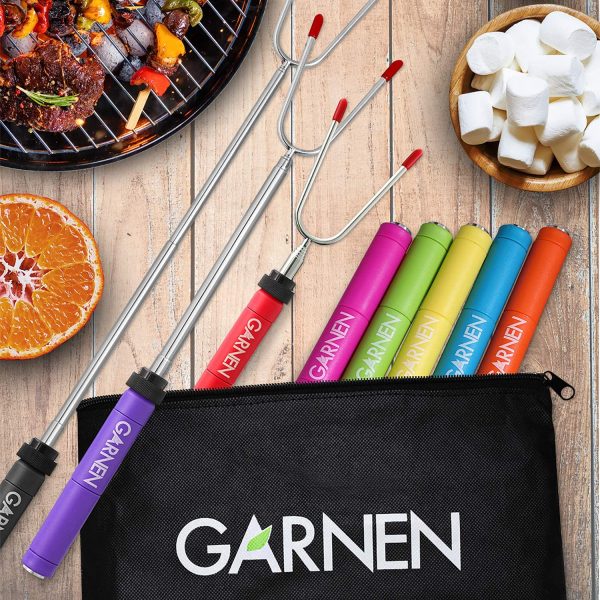 Garnen BBQ Marshmallow Roasting Smores Sticks with Pouch (8 Packs), 34 inch Extendable Rotating Stainless Steel Skewer Fork with Plastic Handle for Kids Camping Grill Campfire Firepit - Image 7