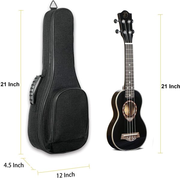 Deviser ukulele case 12MM Thick Padding ABS Handles ukelele case linen fabric 21 inch Soprano ukulele gig bag with Felt picks Black - Image 7