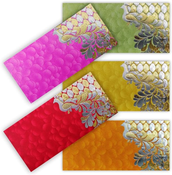 Shagun Gift Envelope for Cash (Pack of 50) 7.5" x 3.5" Peacock Feather Gold Silver Foil Stamping Assorted Color Money Holder Card for Christmas Diwali Birthday Wedding Graduation - Image 7