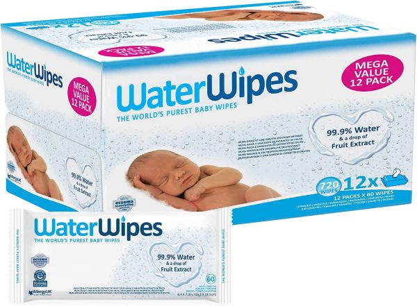 WaterWipes Unscented Baby Wipes, Sensitive and Newborn Skin, Mega Value, 12 Packs x 60 wipes (720 Wipes total) - Image 3