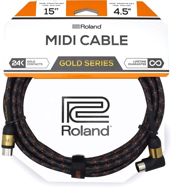 Roland MIDI Cable (Gold Series) - 5ft - Right-Angle/Straight (RMIDI-G5A)