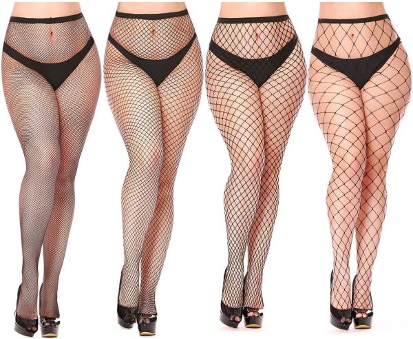 Womem's Sexy Black Fishnet Tights Plus Size Net Pantyhose Stockings