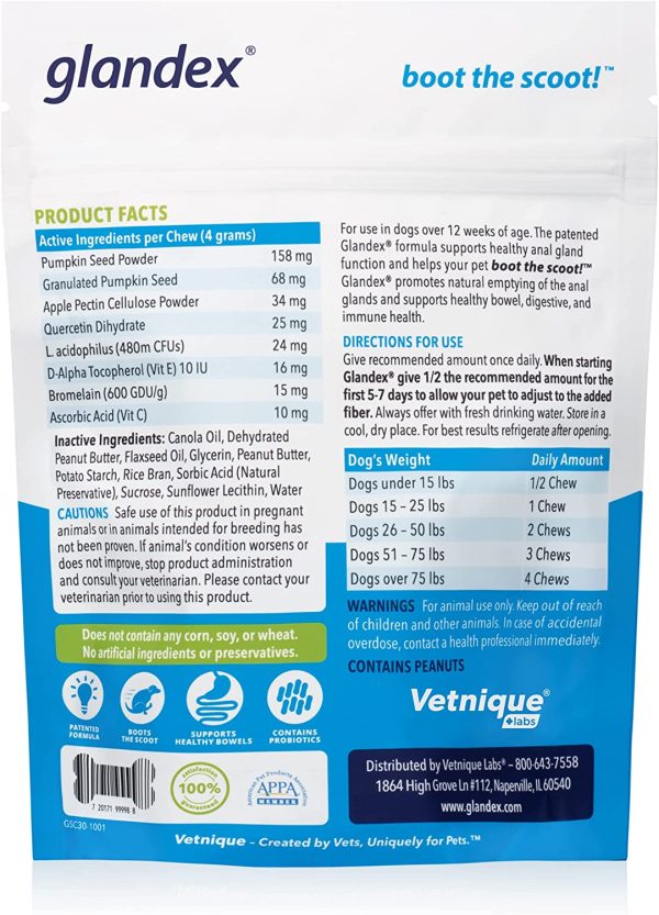 Glandex Gland Soft Chew Treats with Pumpkin for Dogs Chews with Digestive Enzymes, Probiotics Fiber Supplement for Dogs ?C - Boot The Scoot - by Vetnique Labs (Peanut Butter, 30ct) - Image 6