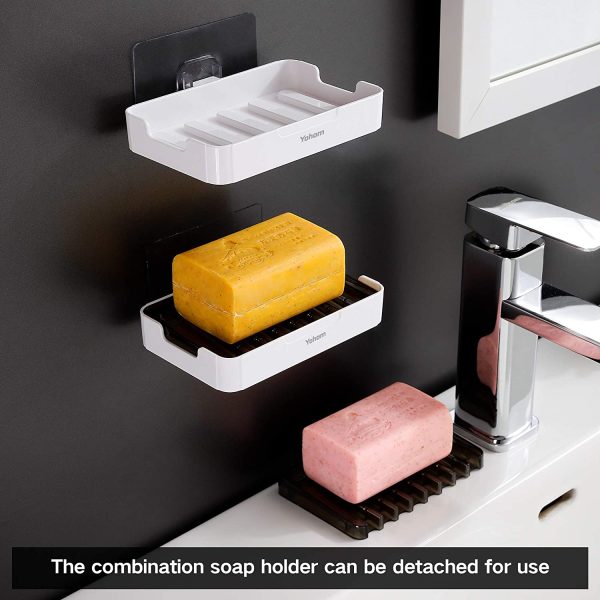 Soap Dish Adhesive Bathroom Bar Soap Holder with Self Draining Tray for Shower Soap Saver Lift Kitchen Sink Sponge Holder 2PCS - Image 6