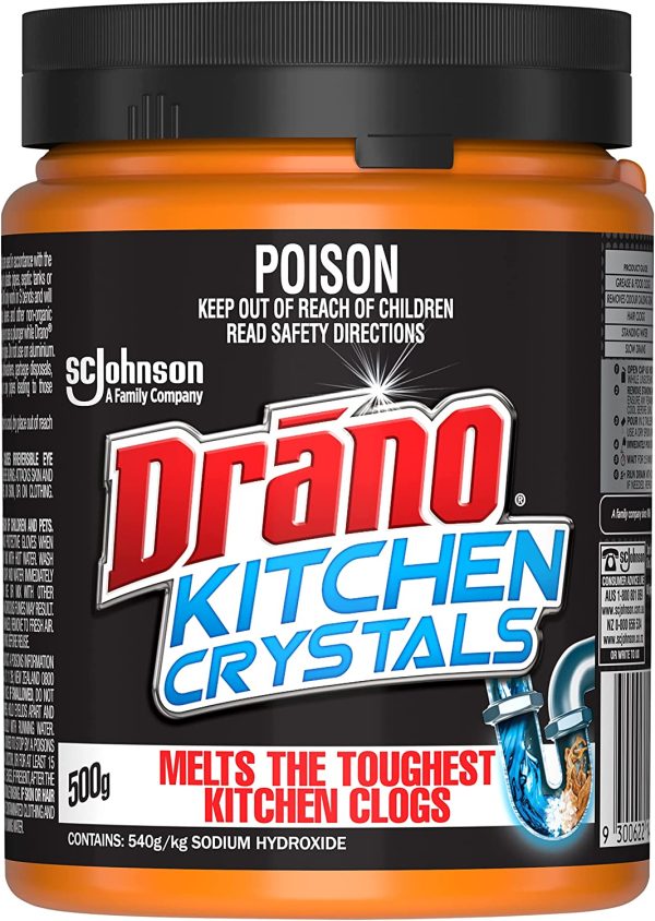 Drano Drain Cleaner, Drano Drain Crystal, Cuts Through Tough Clogs, 500 grams - Image 2