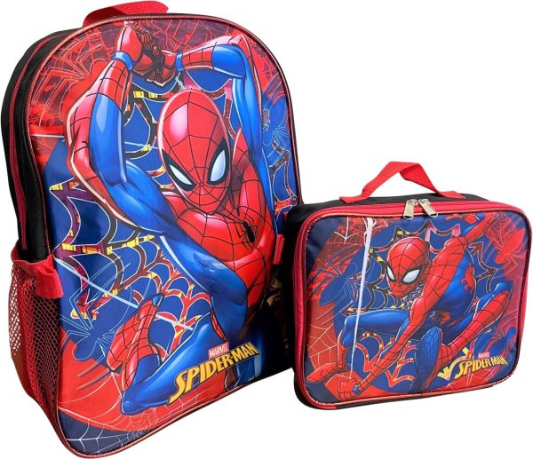 Spiderman Boy's 16 Inch Backpack With Removable Matching Lunch Box (Black-Red), Black-red, Large - Image 5