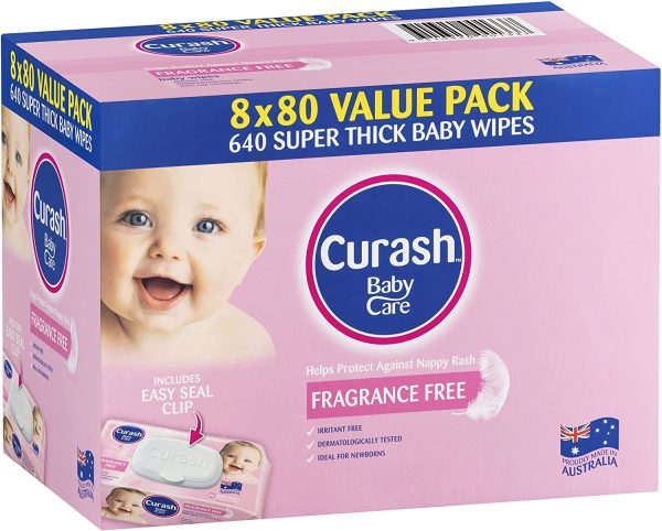 Curash Fragrance Free Baby Wipes 8X80PK